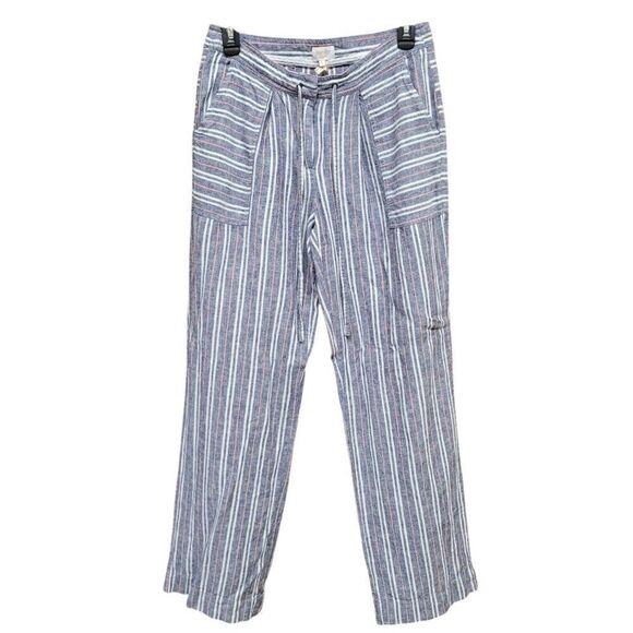 Laundry Shelli Segal Womens 6 Linen Blend Wide Leg‎ Pants Blue Stripe Pockets - Picture 1 of 15